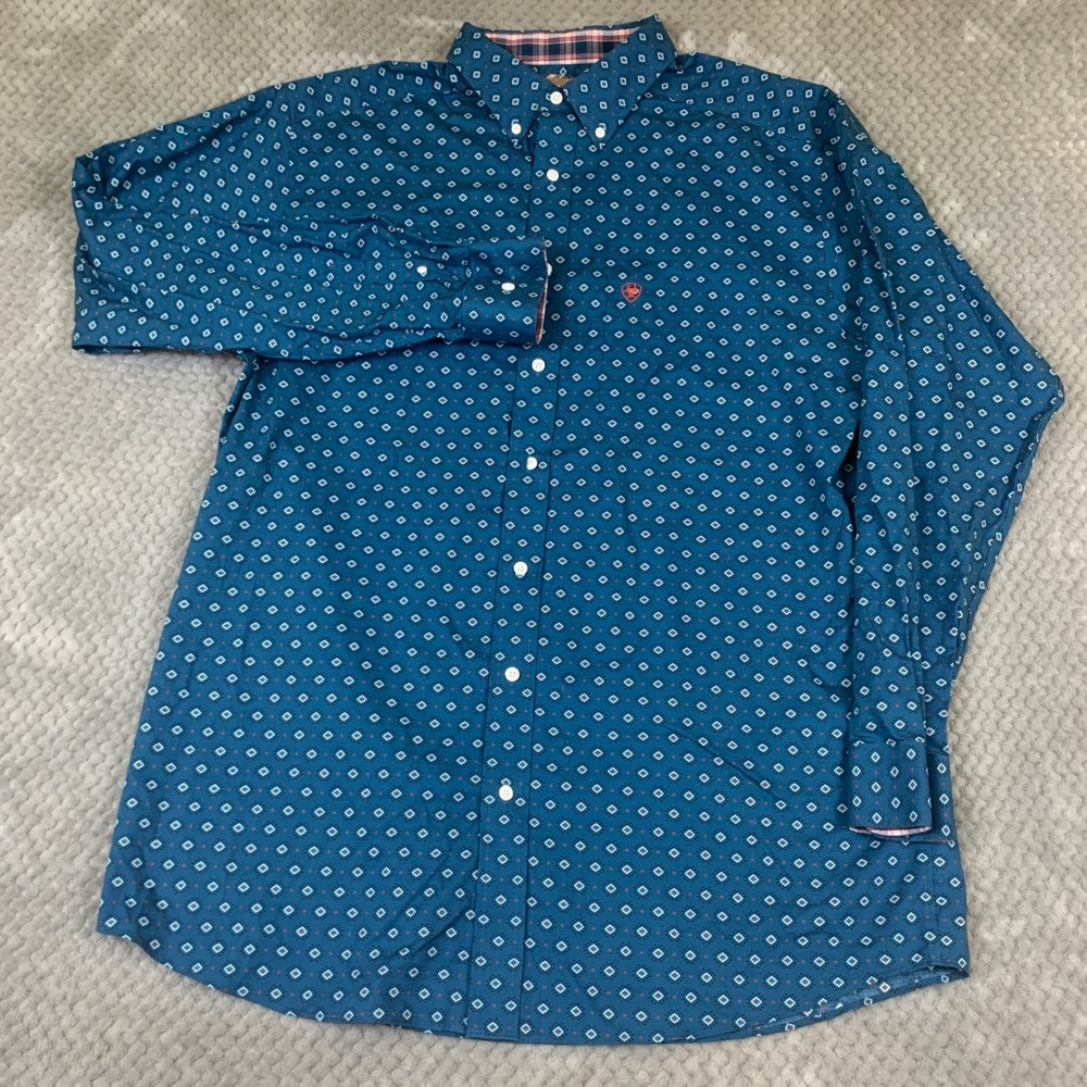Ariat Vito Shirt Men XLT Teal Geometric Classic Fit Western Long Sleeve 10037985 - Picture 2 of 10